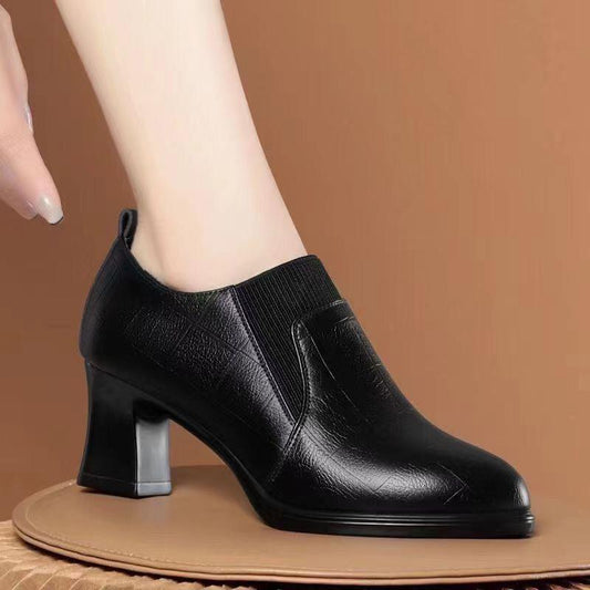 Women Deep-toe Soft-leather Soft-soled High Heel.