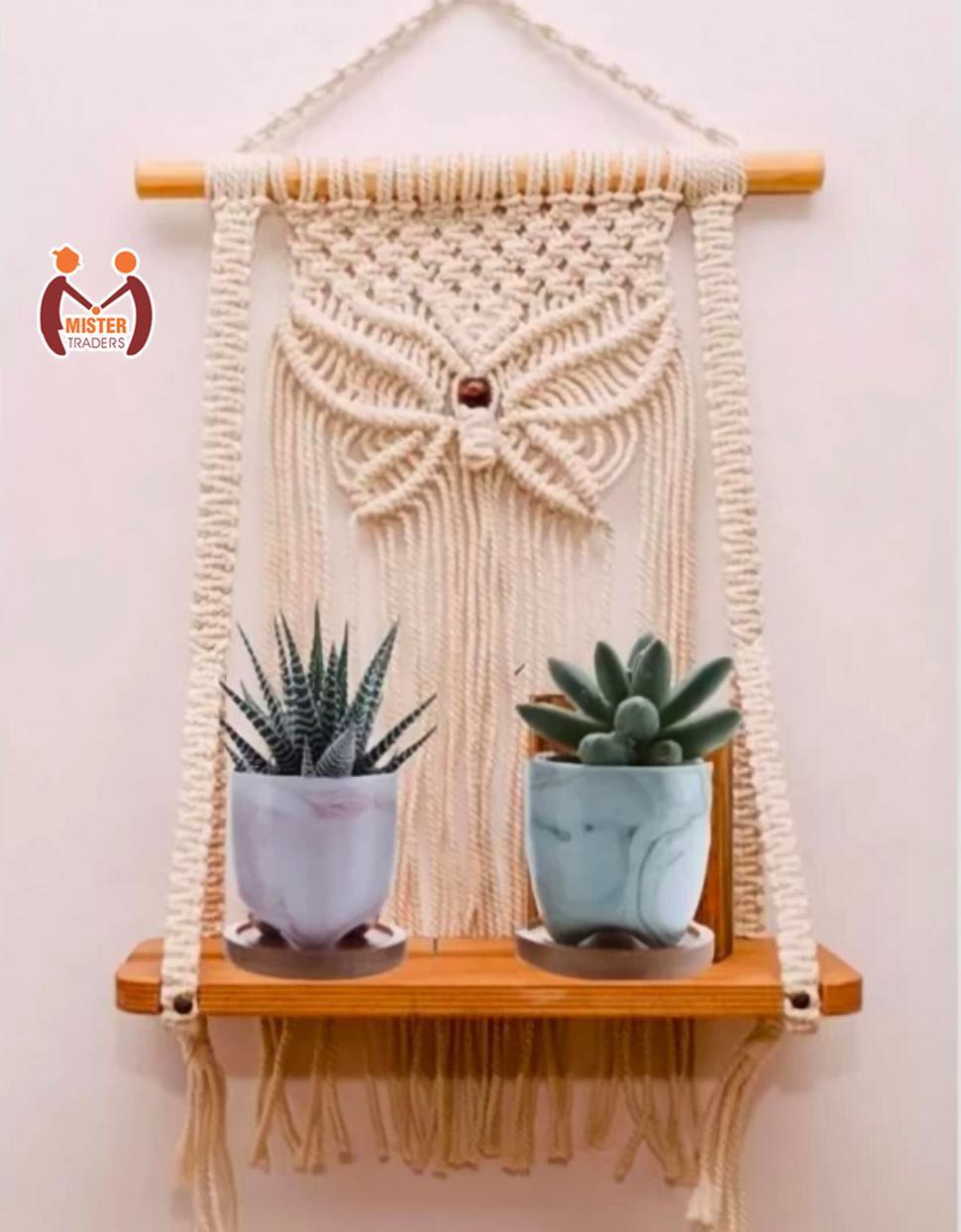 Handmade Macrame Design Wall Hanging Shelves