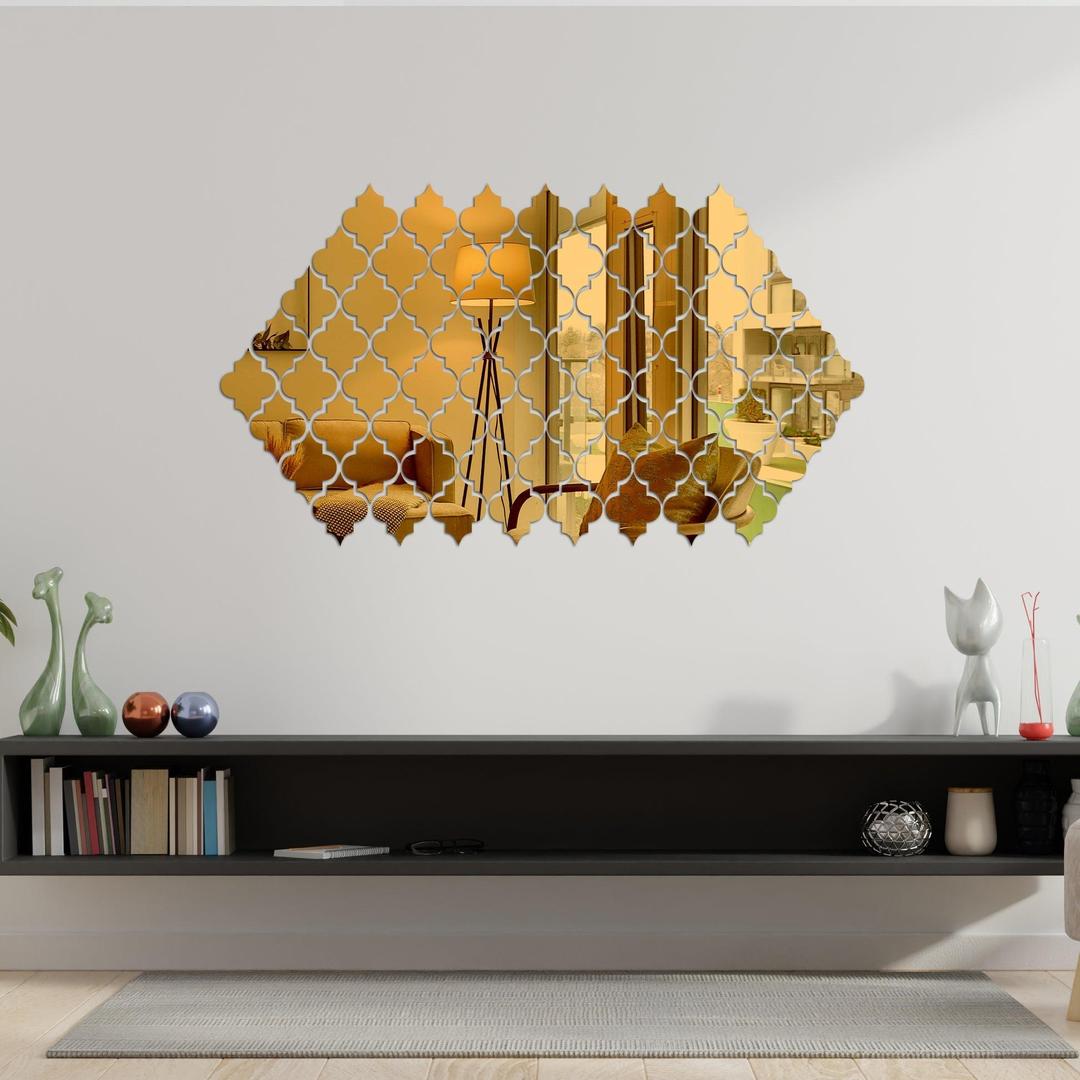 Golden Acrylic Diamond Wall Mirror ( 20 Pcs Set )