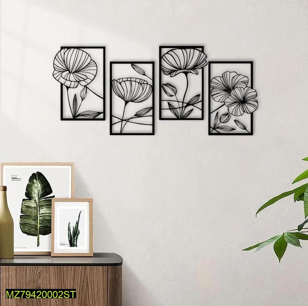 Wood Flower in Frame Wall Hanging ( Set of 4 )