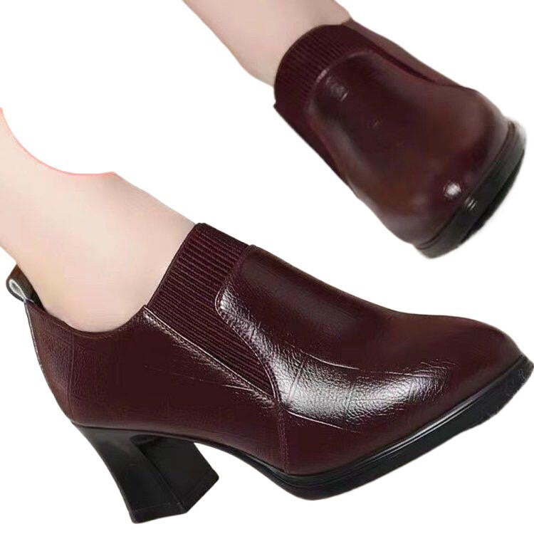 Women Deep-toe Soft-leather Soft-soled High Heel.
