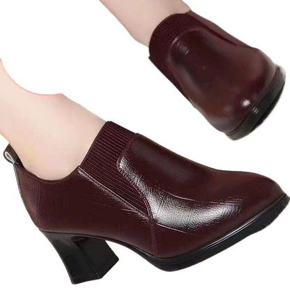 Women Deep-toe Soft-leather Soft-soled High Heel.