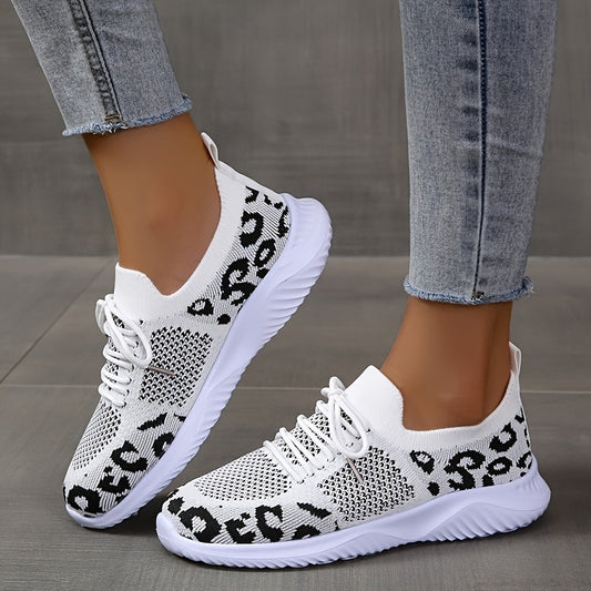 Women Leopard Print Lace-up Sneakers.