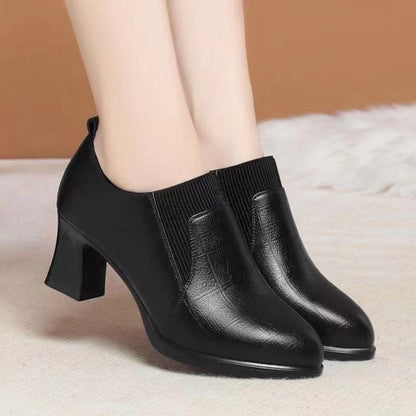 Women Deep-toe Soft-leather Soft-soled High Heel.
