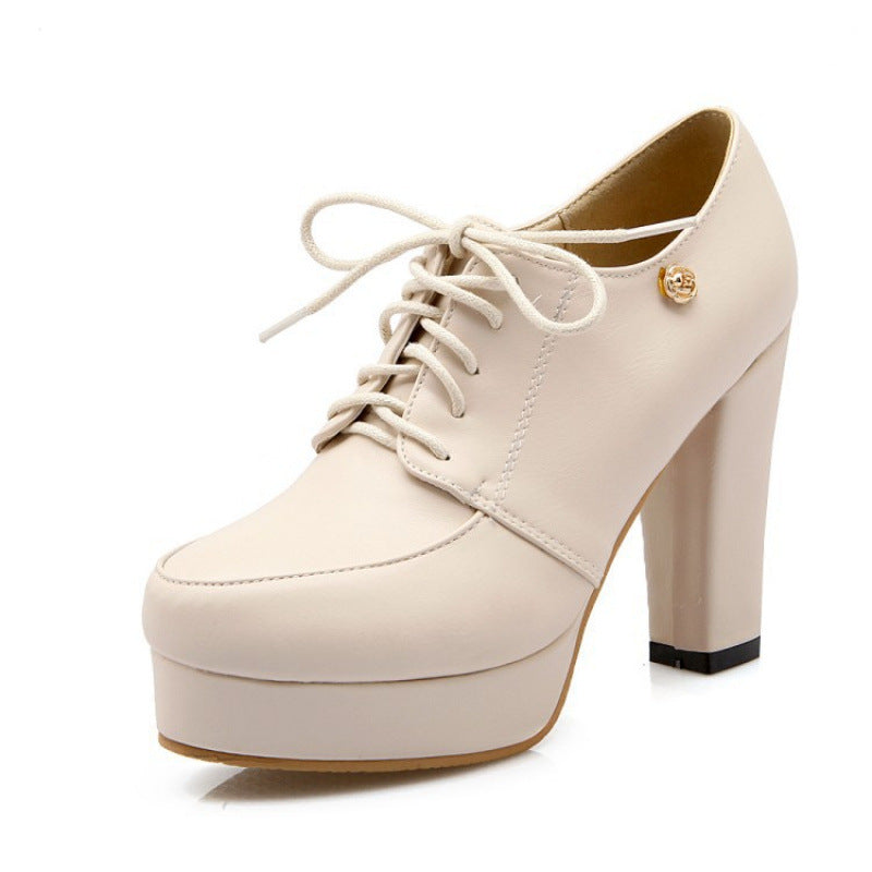 Womens Chunky-heeled Lace-up Pumps.