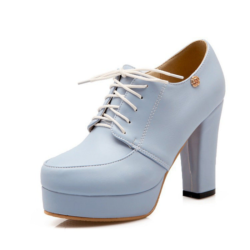 Womens Chunky-heeled Lace-up Pumps.