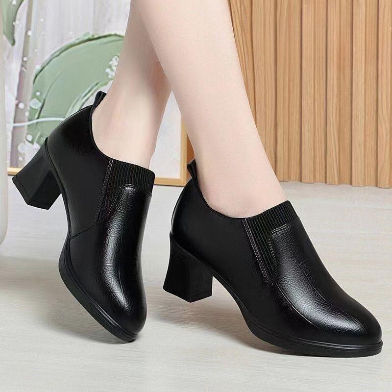 Women Deep-toe Soft-leather Soft-soled High Heel.