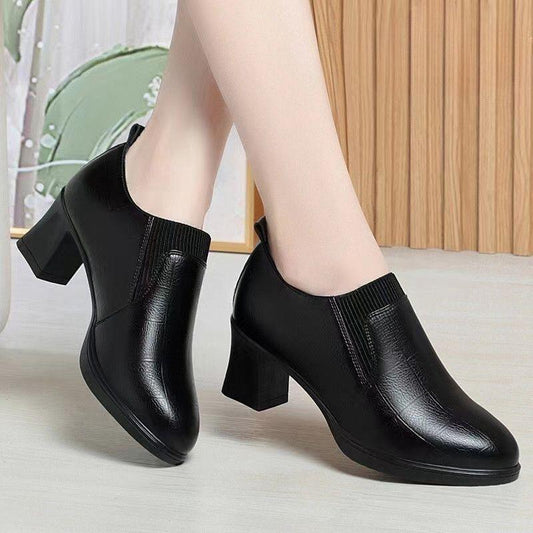 Women Deep-toe Soft-leather Soft-soled High Heel.