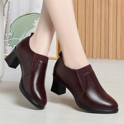 Women Deep-toe Soft-leather Soft-soled High Heel.