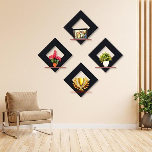 Modern Black Diamond Wall Shelves ( Set of 4 )