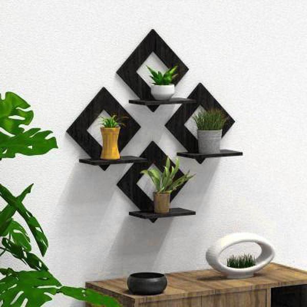 Modern Black Diamond Wall Shelves ( Set of 4 )